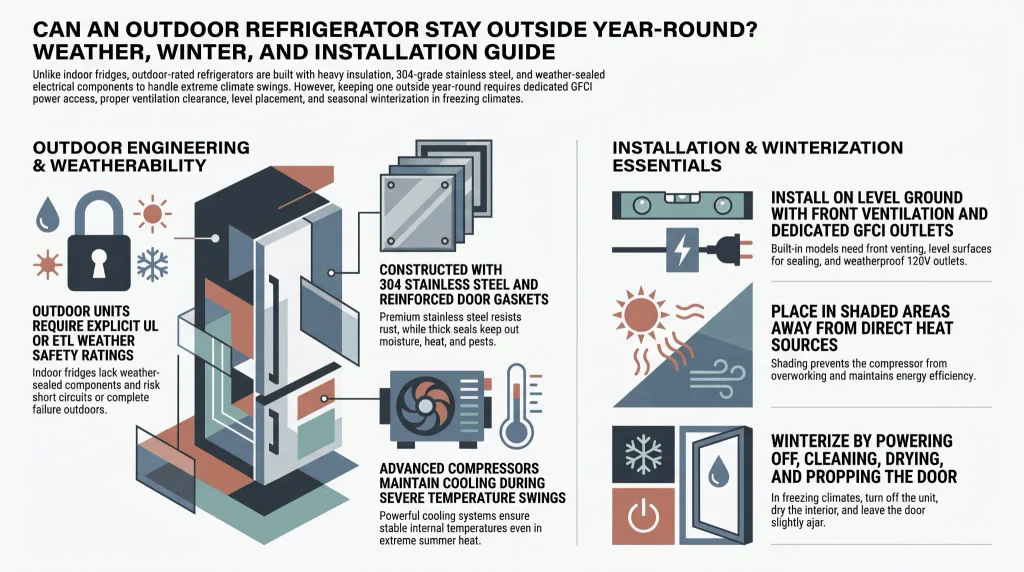 Can an Outdoor Refrigerator Stay Outside Year-Round? Weather, Winter and Installation Guide