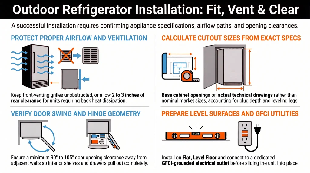Outdoor Refrigerator Installation Guide: Ventilation, Cutout Size and Door Clearance